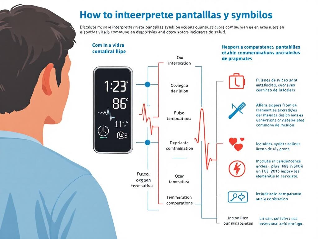 Interpretación de pantallas y símbolos en dispositivos de salud